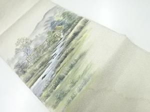 アンティーク 作家物 手描き水車小屋風景模様袋帯(材料)